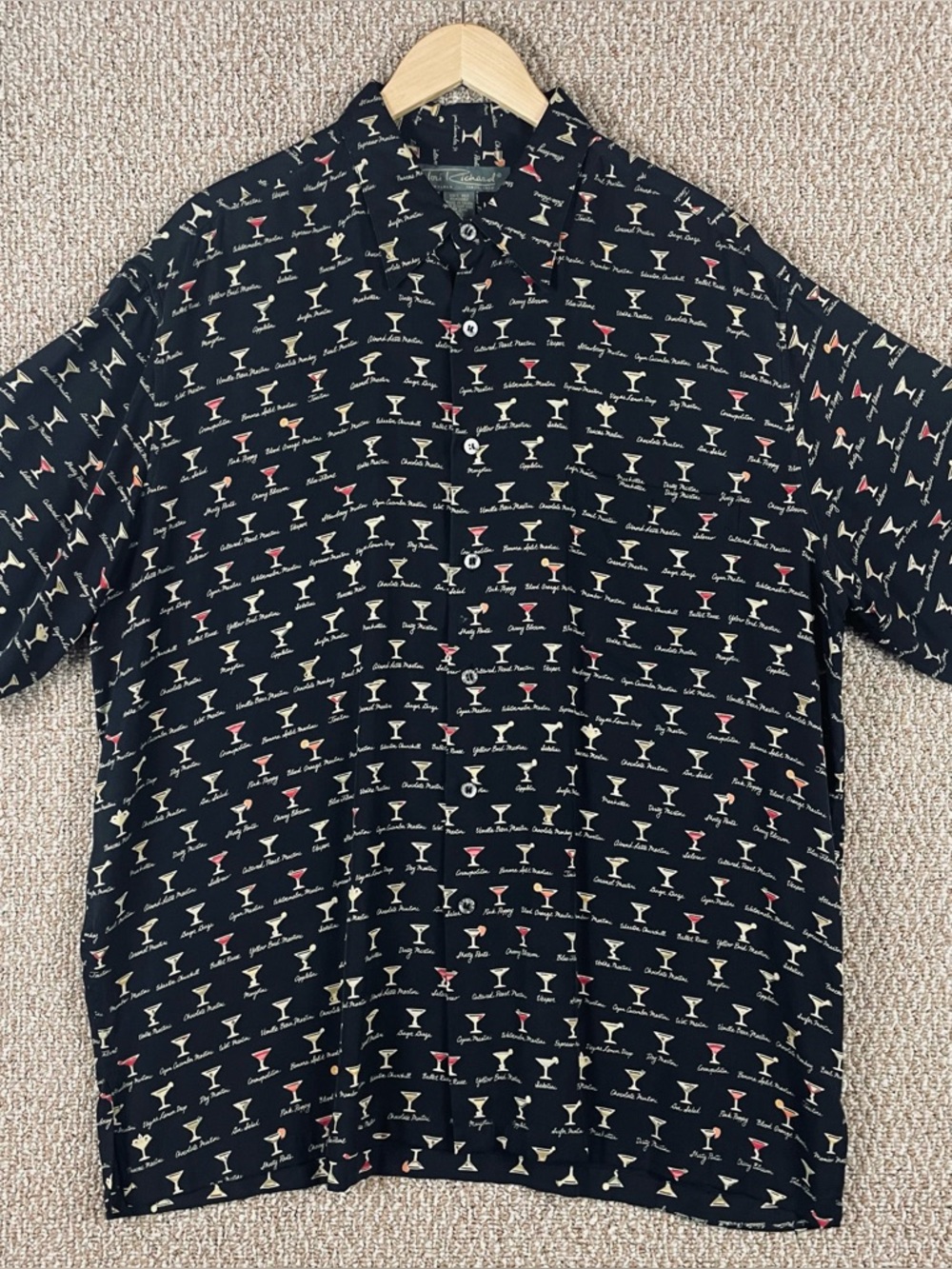 Tori Richard Shirt Men’s XL Silk Hawaiian Martini Cocktail AOP Print T329